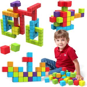 Magnetic Building Blocks, 1.65 inch Large Magnetic Stacking Cubes for Toddlers, Sensory & Montessori Toys for Boys & Girls 1 2 3 Years Old (36 PCS) (Multicolor - 36 Pieces)