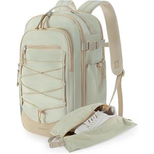 BAGSMART Carry On Travel Backpack, 17 Inch Large Travel backpack Carry On Flight Approved, Anti-theft Personal Item Backpack Travel Bag With Shoe Bag, 30L Water Resistant Casual Daypack, Beige