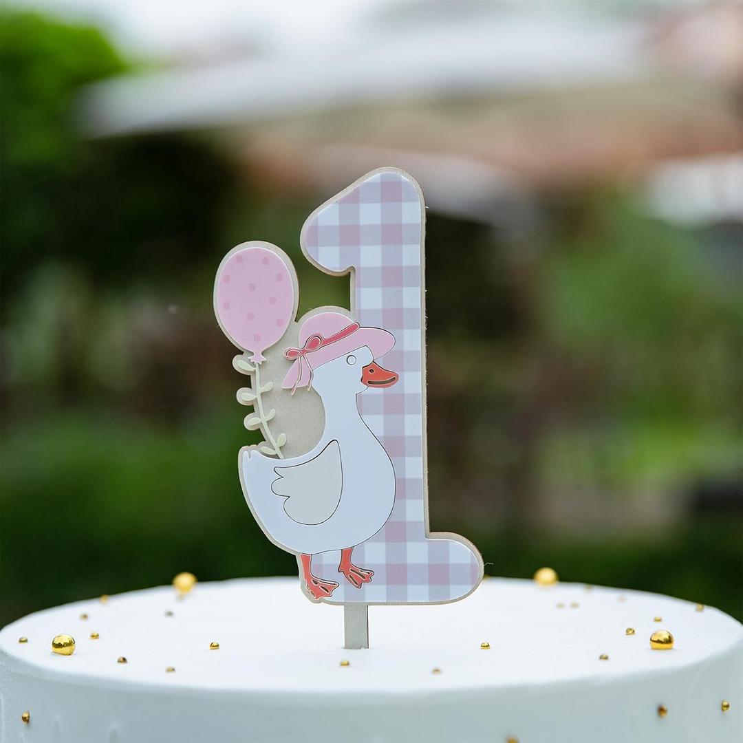 Silly Goose 1st Birthday Cake Tooper - Duck Cake Topper - Pink Silly Goose First Birthday Decorations,Goose Number 1 Cake Topper,Funny Duck Birthday Party Supplies