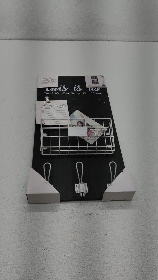 Wall Organizer With Hooks Clips & Basket 24x12