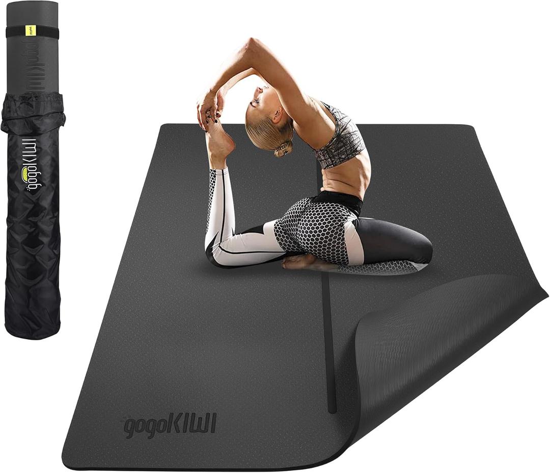 Large Yoga Mat (6'x4')  1/4" & 1/2" Thick Exercise Mats for Home Workout, Extra Wide Workout Mats for Home Gym, Yoga, Pilates, Stretching, Floor & More (Just Black)