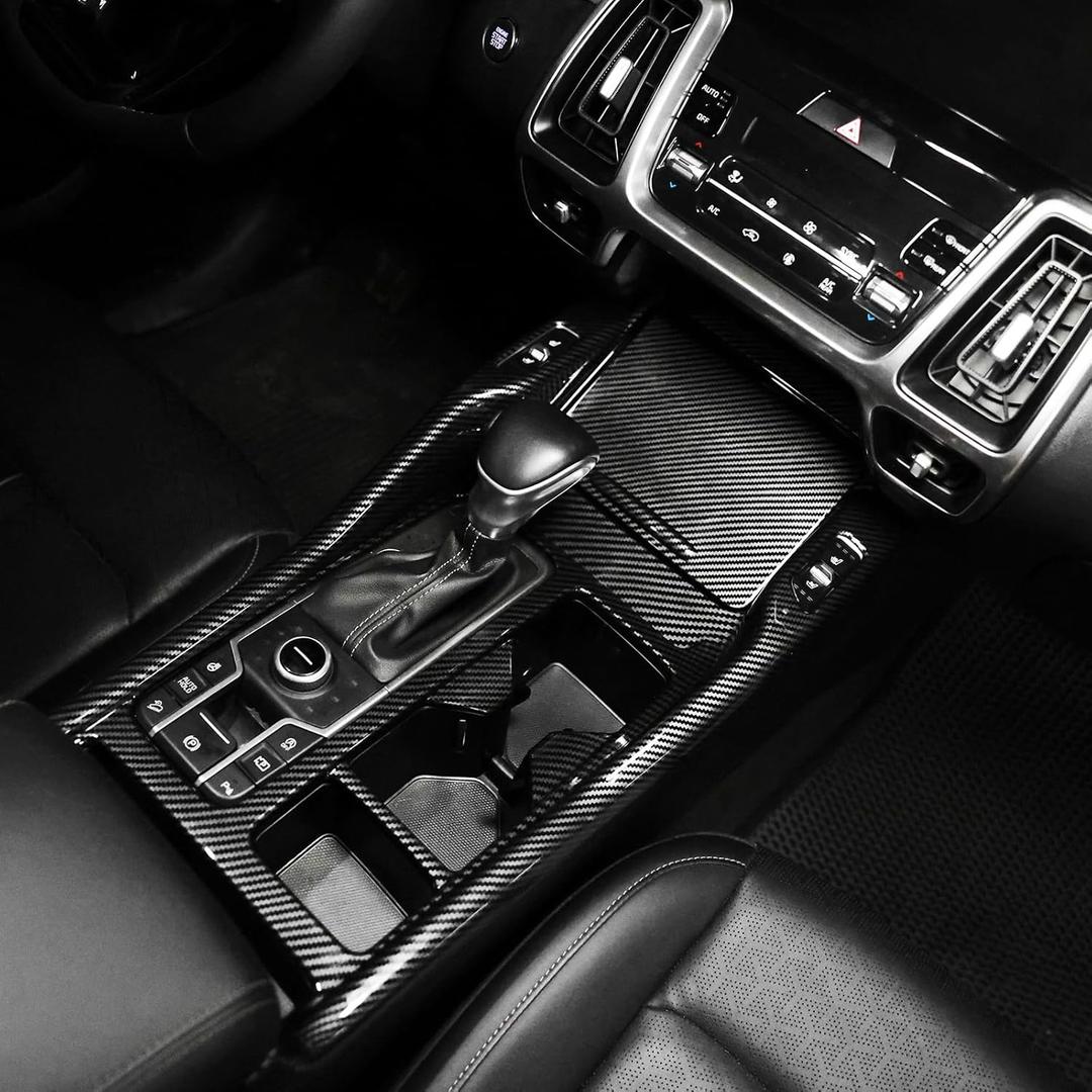 Carbon Fiber Grain ABS Car Center Console Gear Shift Panel Cover Front Central Water Cup Holder Frame Cover Trim Compatible with Kia Sorento 2021-2025 MQ4 Accessories