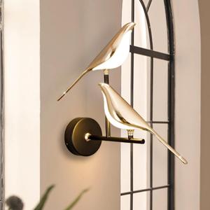 Bird Wall Sconces Modern Art Deco Wall Mount Lamps for Living Room Bedroom Stairway Corridor, Swinging Bird Wall Lamp, Metal and Acrylic Wall Light Fixtures, 3 Color Temperature (2 Light) (Gold)