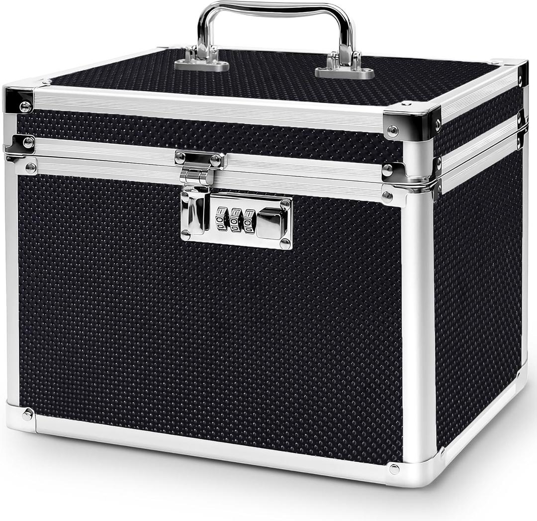 Medication Combination Lock Boxes with Code for Personal Items, Medicine Lockbox for Documents 10 x 7.25 x 7.75 Inches Black