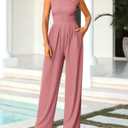 KIRUNDO Womens Jumpsuit Dressy Casual Summer Outfits One Piece Cap Sleeve Mock Neck Wide Leg Pants Rompers with Pockets (M)