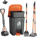 Pooper Scooper 6 Pack Set -28" Dog Pooper Scooper Rake Tray Spade Set for Large Small Dog,15L Trash Can Outside with 20 Waste Baqs, OdorLock Step Can for no Touch Dog Poop for Grass/Gravel
