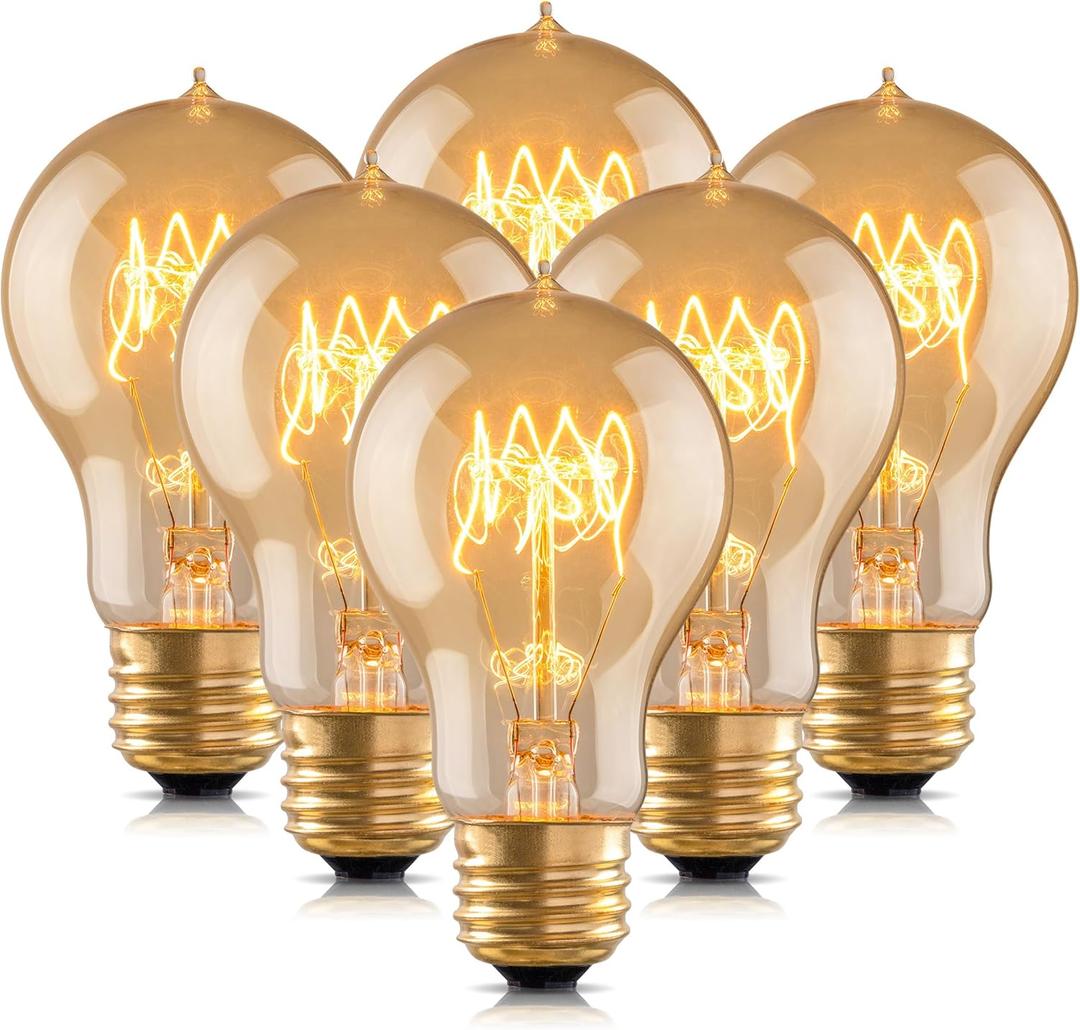 runquiz Warm Incandescent Light Bulbs 60 Watt,A19/A60 Vintage Style Edison Bulbs E26,Soft Yellow Light Bulbs,Amber Bulbs,Retro Light Bulb Old Fashioned,Halogen Dimmable Edison Bulb Squirrel Cage (Amber Glass-2100k)