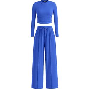 PRETTYGARDEN Women's 2 Piece Sets 2026 Fall Long Sleeve Crop Tops Wide Leg Pants Matching Outfit Tracksuits Spring Clothes, XXL 