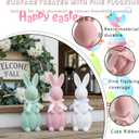 3 PCS Flocked Bunny Figurines, 5.5in Easter Bunny Decor with Ribbon Bow, Colorful Resin Rabbit Decor for Home, Spring Table Centerpieces, Easter Table Decor(Flocked 3pcs)