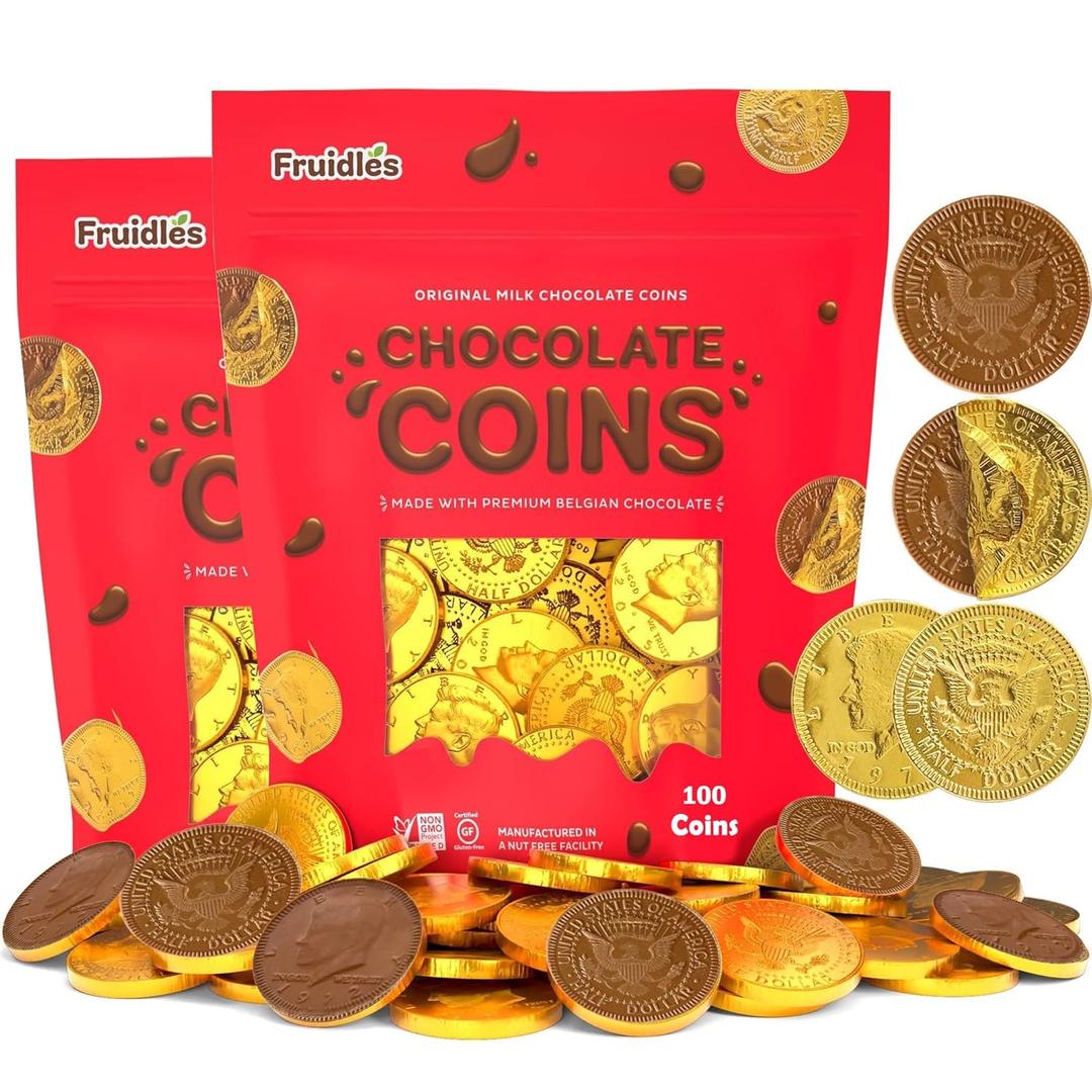200 Milk Chocolate Coins, Gold Half Dollar Coins, Made with Premium Belgian Chocolate, Hanukkah Gelt Nut Free, Non-GMO, Kosher Dairy (EXP NOV022027)