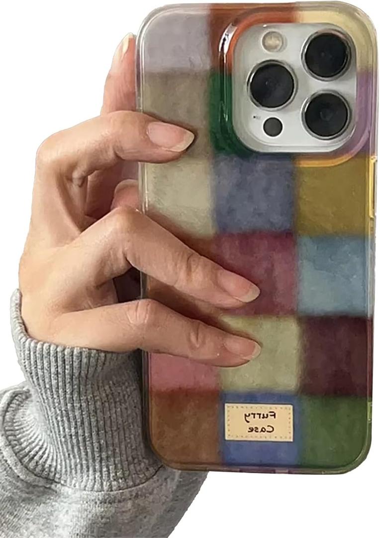 Trendy Aesthetic Cute Colorful iPhone 15 Case Shockproof Design Slim Fit Protective Cover Phone Case with for Women Girls (Colored squares)
