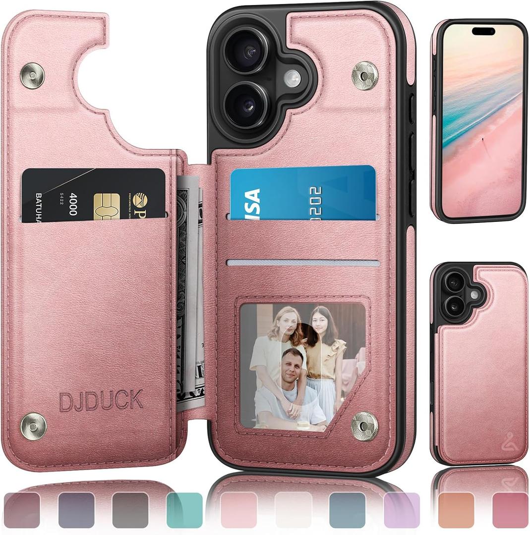 DJDUCK Designed for iPhone 17 Case Wallet with Card Holder, [Magnetic Clasp Cover] [RFID Blocking Leather Protection] Shockproof Women Men Cases 6.3 Inch for Apple 17 Rose Gold