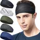 Mens Running Headband,5Pack,Mens Sweatband Sports Headband for Running,Cycling,Basketball,Yoga,Fitness Workout Stretchy Unisex Hairband (Stripe style)