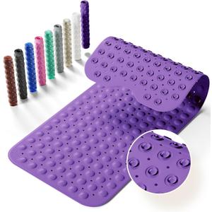 Non-Slip Bath Tub Mat, 39x16 Inch Extra Large Shower Mat with Drain Holes & Suction Cups, Machine Washable, Purple