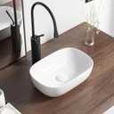 Small Vessel Sink Bowl Above Counter, QISHKA 14" x 10" Ceramic Oval Modern Bathroom Sink White Vanity Sink Lavatory Art Basin