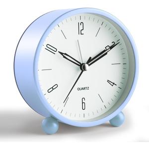 Analog Alarm Clock, 4 inch Super Silent Non Ticking Small Clock with Night Light, Battery Operated, Simple Design, Old fashioned Style SkyBlue decor, for Bedroom, Bedside, Desk, Adult, Kid, Gift, Blue