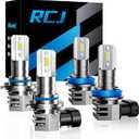 RCJ 9005/HB3 H11/H8/H9 Fog Bulbs Combo, 6000K Cool White with Cooling Fan, Plug-N-Play, Pack of 4