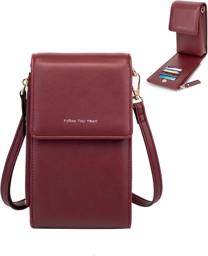 myfriday Small Leather Crossbody Bag for Women with Guitar Strap Mini Crossover Bags & Shoulder Purses with 2 Card Slots