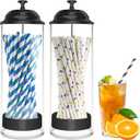 Straw Holder for Standard Size Drinking Straws, Acrylic Plastic Straw Dispenser for Counter with Lid Black - Pack of 2(Straws Not Include)