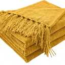 CozeCube Chenille Throw Blanket for Couch, Cozy Plush Fuzzy Decorative Harvest Gold Blanket with Fringe Tassels, Lightweight Throws for Bed Sofa Gift Home Decor, 50"X60"