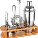 Cocktail Shaker Set Bartender Kit : 12-Piece Bar Tool Set with Bamboo Stand | Bars Set with All Practical Bar Accessories, for Drink Mixing, Bar, Home, Lounge & Party (Silver)