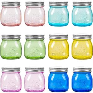 Amzcku Colored Mason Jars 8 oz with Metal Lids - Regular Mouth Canning jar for Jam, Honey, Wedding Favors, Shower Favors, Pickling, Food Storage, Jelly, DIY Spice Jars, 12 Pack