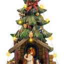 12'' Christmas Tree Lighted Manger Nativity Scene, Musical Holy Family Figurines LED Light Play Silent Night Music, Holiday Decorations Gifts for Family or Friends