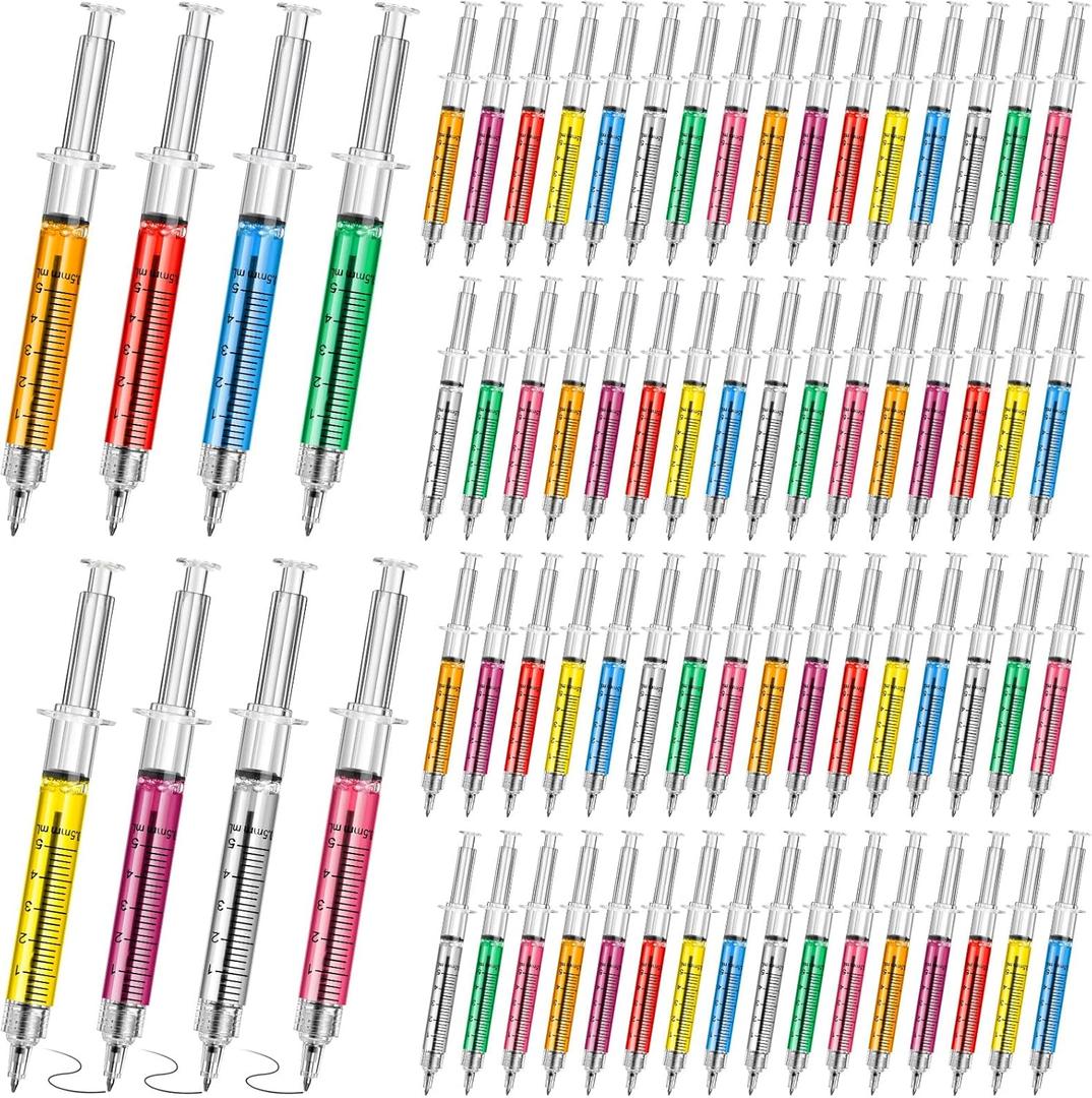 Estune 100 Pcs Syringe Retractable Nurse Pens Novelty Fun Multi Colors Medical Blood Ballpoint Pens Gifts for Nursing Student School Supplies Birthdays Doctor Pretend Party Favors(Classic Style) (Blue,Green,Orange,Pink,Purple,Red,White)
