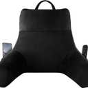 Reading Pillow with Arms for Adult, Back Pillow for Bed Sitting Up, Shredded Memory Foam Backrest Pillow with Pockets & Removable Washable Cover, Lounging, Watching TV, Reading(20" Black)