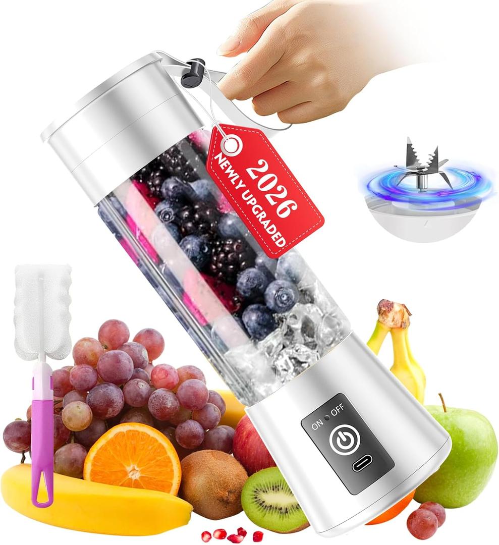 Cordless Portable Personal Size Blender - Mini Blender Make Smoothies and Shakes, 380Ml BPA Free Travel Cup, Powerful Blending Suit in Office/Home/Gym (White)
