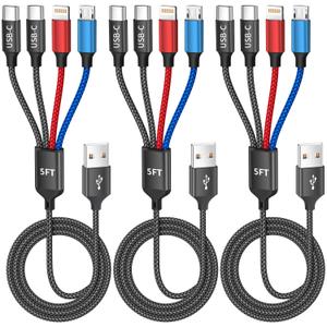 4 in 1 Multi Charging Cable, Charging Cords for Multiple Devices 3Pack 5FT