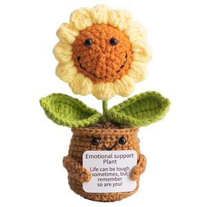 2 x Artificial Crochet Flowers, Handmade Knit Floral Arrangements for Home Decor, Wedding Bouquet Centerpiece Gift for Mother’s Day, Birthday, Anniversary, Kitchen, Office Desk (Smiling Sunflower-01)