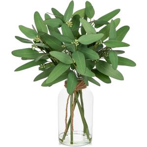 Fake Real-Touch Eucalyptus in Glass Vase with Faux Water  Realistic Faux Greenery Decor, 15.7" Tall, Artificial Eucalyptus Arrangement for Home, Farmhouse, Kitchen, Bathroom, Office