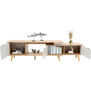 TV Stand Modern Wooden Freestanding Home Entertainment Console with 3 Compartments TV and Media Console Table Adjustable Television Shelves Adjustable Length: 47.2-78.7in (Wood Color)