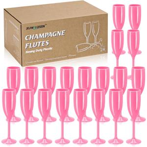 XUWAIDSGN Champagne Flute Acrylic Champagne Glasses Wedding Toasting Champagne Flute Goblet Plastic Reusable Unbreakable Champagne Cups for Bachelorette Wedding Bridal Shower Party (Pink, 24)