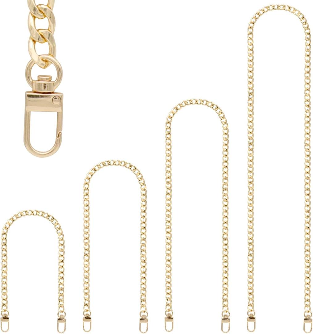4 Pieces Different Sizes Iron Replacement Flat Chains Iron, Metal Chain Strap for DIY Purse Handbag Shoulder Crossbody Bag Clutch 
(15.4 Inch, 23.6 Inch, 31. 4 Inch, 47.2 Inch)
 (Gold)
