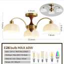 Milk Glass Chandelier Farmhouse Rustic Semi Flush Mount Ceiling Lamp Frosted White Globe Pendant Light Mid Century Modern Wood Grain Chandelier Sputnik Ceiling Lights (3- Light)
