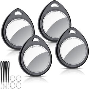 Air Tracker Tags-4 Pack, 5.3 Bluetooth Tracker Work with Apple Find My (iOS Only), 100dB Sound, Smart Tag with Keychain/Lanyard, Item Finder for Luggage/Key/Suitcase, Replaceable Battery, Black.
