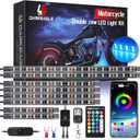 8PCS Double Row Motorcycle RGB LED Light Kits with Brake Turn Signal Light, Super bright Underglow Light with APP/RF Remote, Neon Strips Waterproof 12V for Sport Bike, Cruiser,Street & Dirt Motorcycle