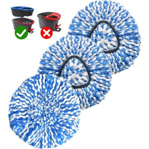 3 Pack Mop Replace Heads Compatible for OCeda, Spin Mop Refill Head Replacement for RinseClean 2-Tank System - Fluffy Microfiber, Machine Washable and Easy to Replace (Blue)
