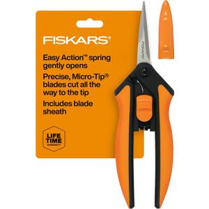 Fiskars 6" Pruning Scissors for Flower Stems, Herbs, Buds, and Small Plants, Garden Snips with Stainless Steel Blades, Gardening Trimmers with Comfortable Handle