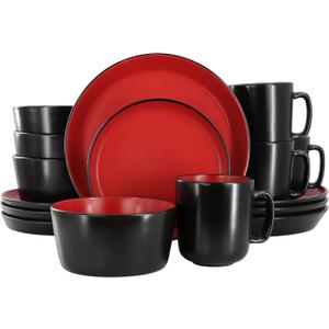 Elama Bacarra 16 Piece Stoneware Dinnerware Set in Two Tone Black and Red