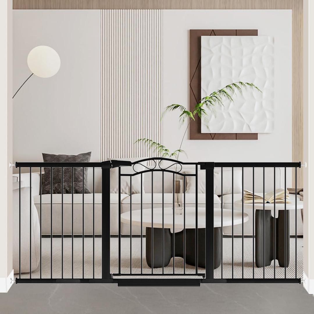 Fairy Baby 70.9"-76.3" Extra Wide Baby Gate for Stairs Doorways, Pressure Mount Pet Gate Auto Close Safety Child Gate, Long Large Dog Gate Indoor for House, 71 72 73 74 75 76 Inches Wide, Black