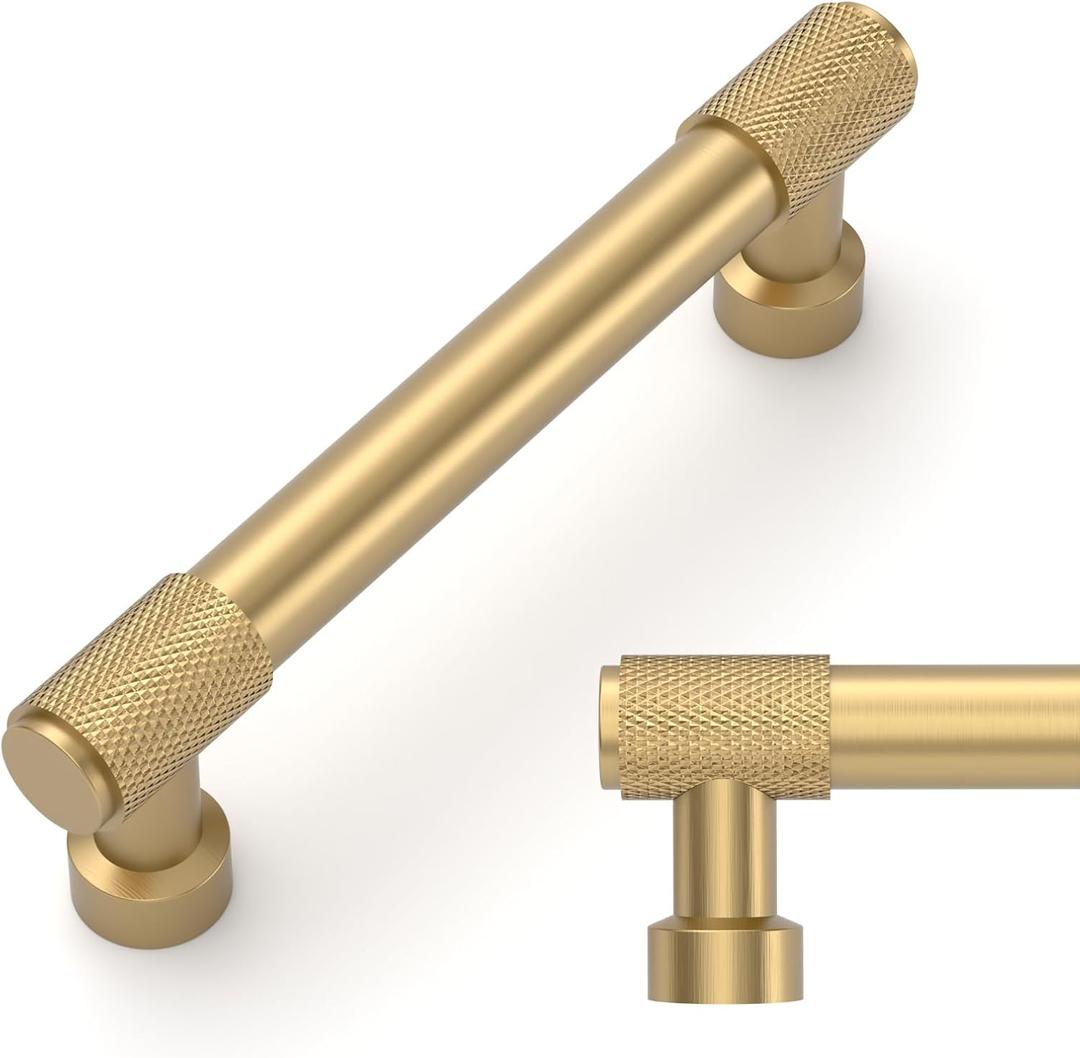 Amerdeco 10 Pack Champagne Bronze Knurled Cabinet Pulls 3-3/4 Inch(96mm) Hole Center Kitchen Cabinet Handles Drawer Pulls Cabinet Hardware ZH034
