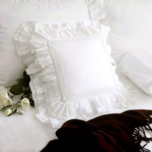 Zinowas18x18 White Lace Pillow Cases,White Ruffle Throw Pillow Covers Pillowcase Set of 2,Farmhouse Decorative Ruffle Pillow Covers,Handmade Lace Pillow Cases