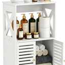 BYFU Bathroom Storage Cabinet, 3-Tier White Small Floor Cabinet Freestanding Organizer with Door and Shelf for Living Room Hallway Kitchen Small Space