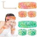 Face Wash Headband and Wristband Set of 2, Microfiber, Green and Orange, for Women, Personal Care Accessories