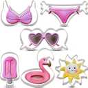 LILIAO Summer Beach Cookie Cutter Set - 6 Piece - Sun, Flamingo Float, Popsicle, Heart Sunglasses and Bikini Biscuit Cutters - Stainless Steel