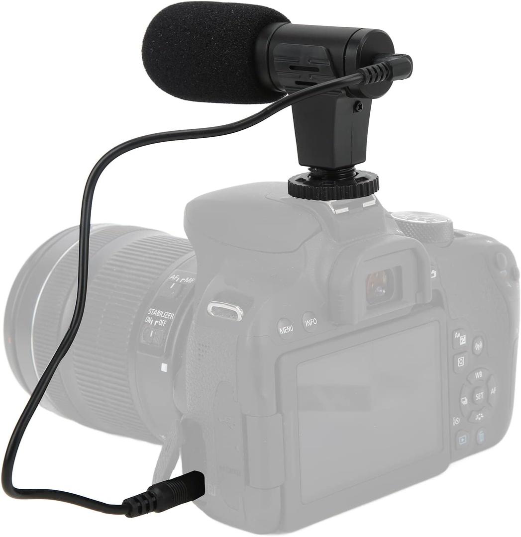 On Camera Microphone, 3.5mm Universal Video Microphone Mini Noise Reduction Mic with Windproof Sponge, Compatible with Cameras Camcorders, for Vlogging Live Conference Video