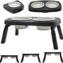 Raised Dog Bowl Elevated Bowls for Large or Medium Pet SIMMOUDE Double Food and Water Bowls with Stand 3 Adjustable Heights Collapsible Feeding Table Portable Outdoor Travel Hiking (Grey)